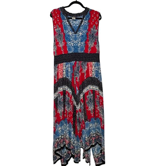 BILA Americana Bandana Print Handkerchief Hem V-Neck Boho Maxi Dress Size (XXL) - Picture 3 of 15